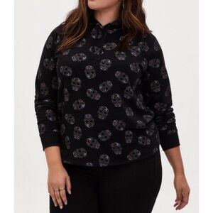 🆕☠️ Black Sugar Skulls Fleece Hoodie Top Sweatshirt 1 1X 14 16 NWT Torrid New!